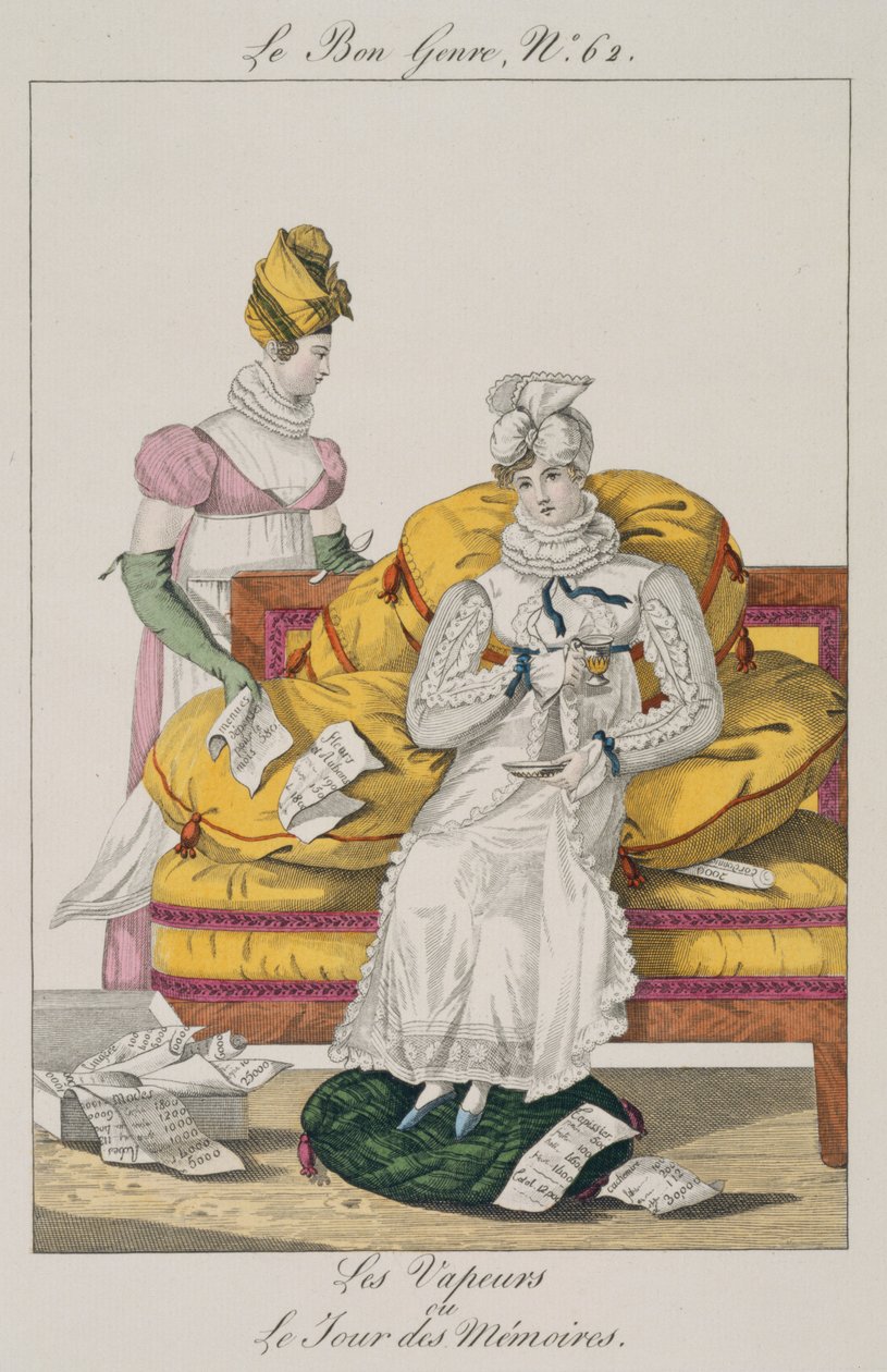 The Vapors or The Accounts Day, skylt 62 från Le Bon Genre, 1813 av French School