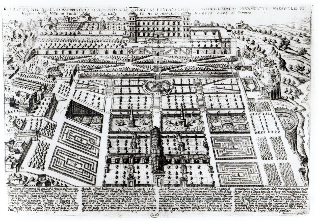 Villa dEste Palace and Gardens, Tivoli, Italien, ca 1600 av French School