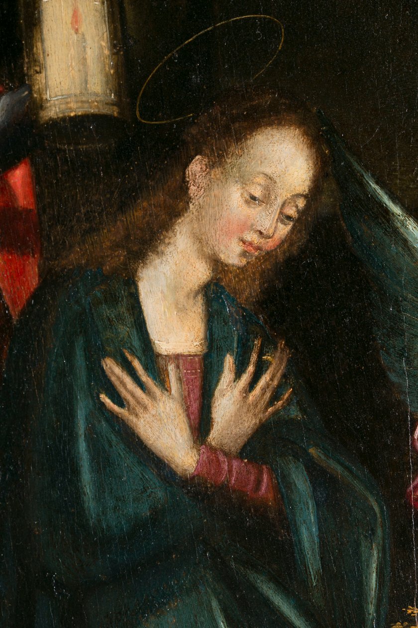 Jungfrun, detalj av födelsekyrkan. Triptyk av Aubery av French School
