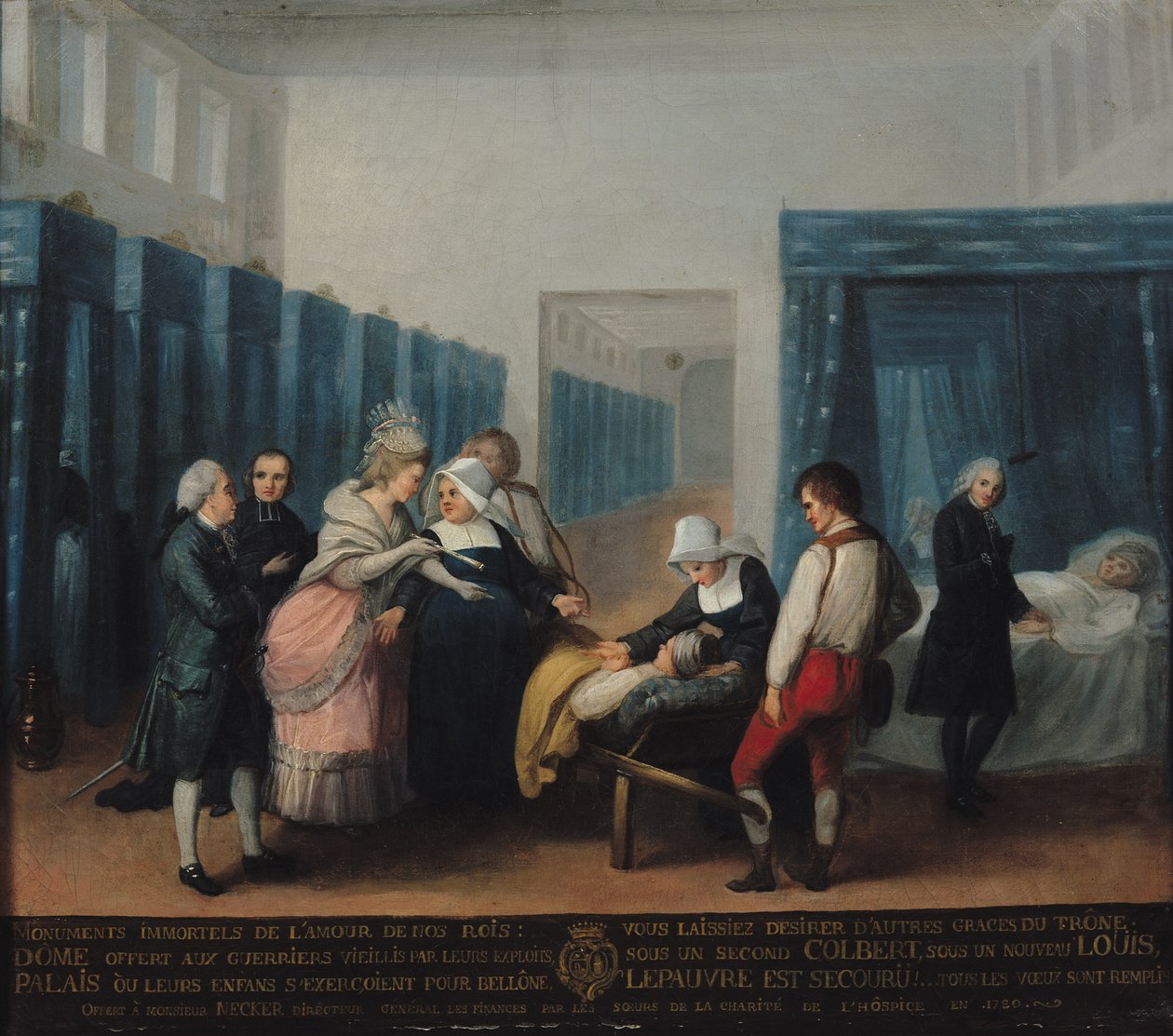 Monsieur och Madame Neckers besök i Hopital de la Charite, 1780 av French School