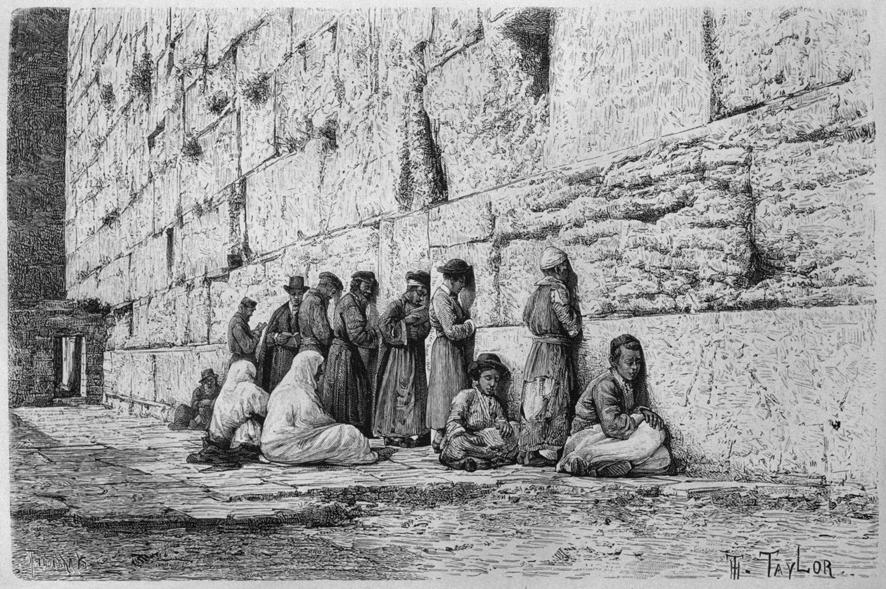 Klagomuren, från Syrien idag. Reser i Fenicien, Libanon och Judéen. 1875-1880 av Louis Charles Emile Lortet, 1884 (bw gravyr) av French School