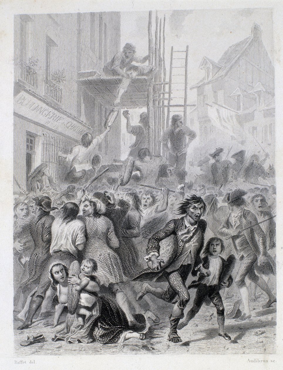 Mjölkriget: upplopp framför ett bageri i maj 1775 (första frukterna av den franska revolutionen) av French School