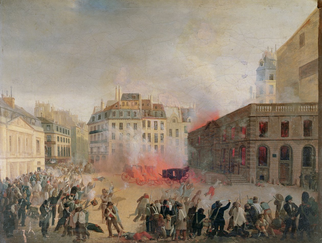 Vattentornet i brand, Place du Palais Royal, 24 februari 1848 av French School