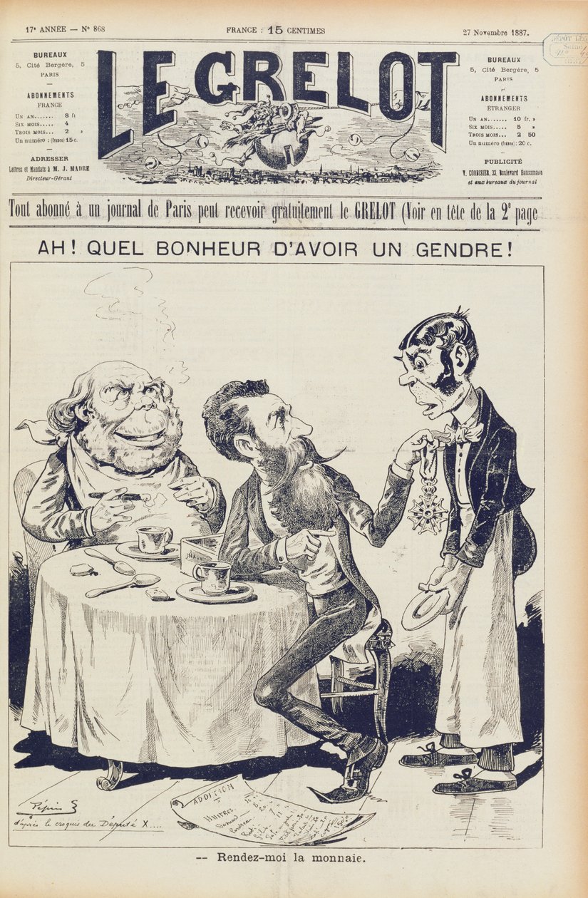 The Wilson Affair, framsidan av Le Grelot, 27 november 1887 av French School