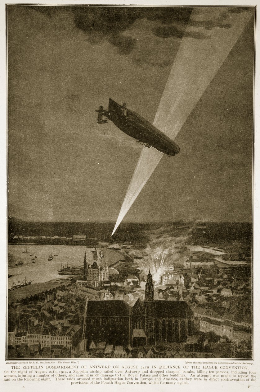 Zeppelinbombningen av Antwerpen den 24 augusti 1914 i trots av Haagkonventionen, 1914-19 av French School
