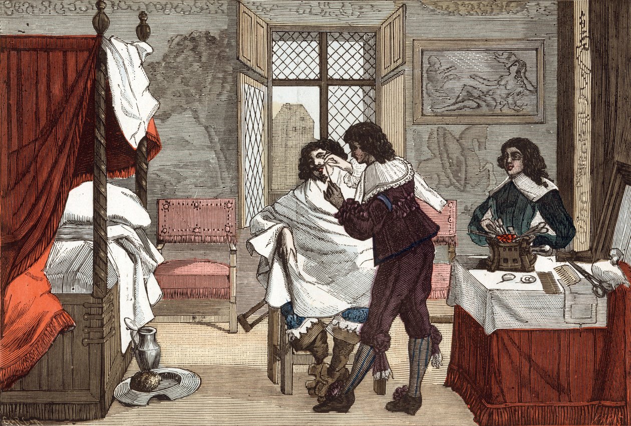 Barberaren, Frankrike, gravyr av Abraham Bosse (1604-1676), ca. 1640, gravyr från "Paris a travers les siecles" tomeV av French School