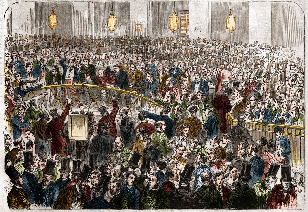 Korgen med börsagenter på Parisbörsen 1867. av French School