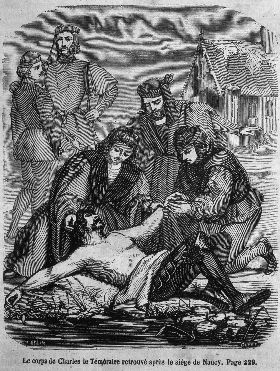 Kroppen av Karl den djärve (1433 - 1477) hittades efter belägringen av Nancy - i "Histoire de France" av L.-P. Anquetil av French School