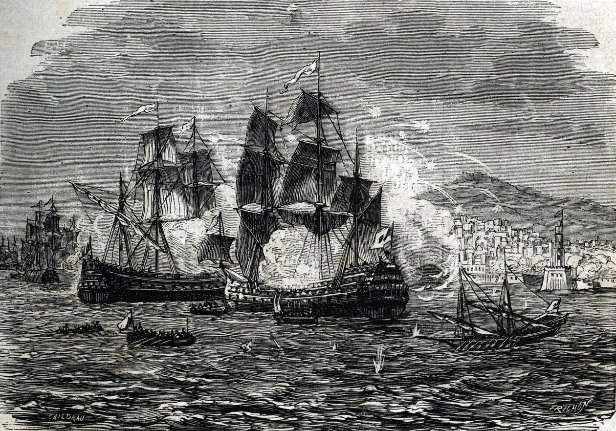 Bombardementet av Alger i augusti 1682 av Abraham Duquesne - (gravyr) 1864 av French School