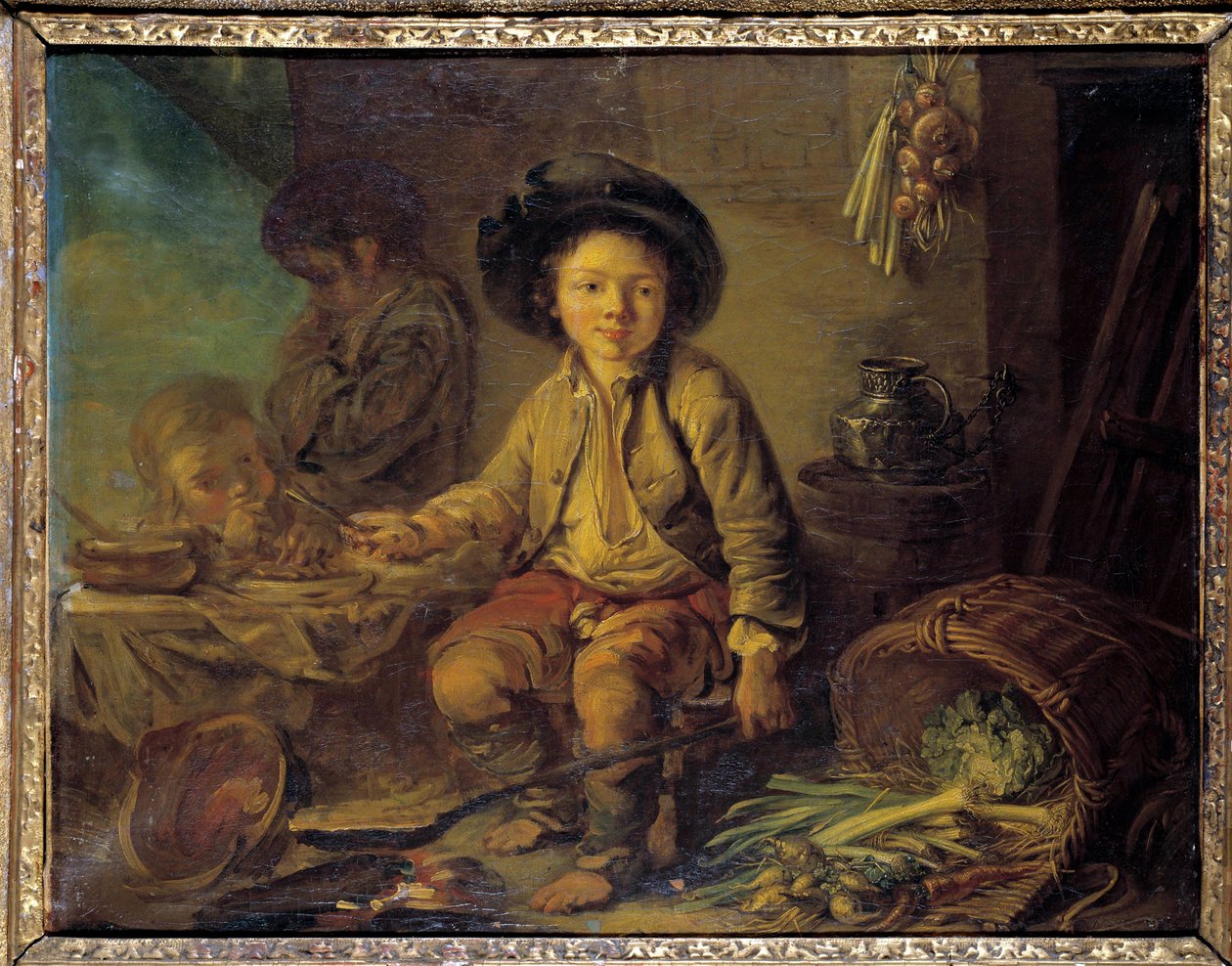 Frukosten med franska skolans lilla Savoyard-målning. Omkring 1750-1780. Dämpa. 0,59x0,73 m. av French School