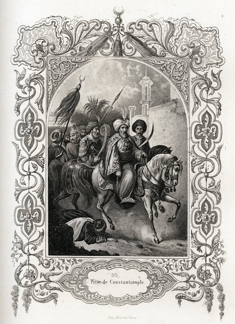 De osmanska styrkornas erövring av Konstantinopel 1453. Gravyr för att illustrera Histoire des popes av Maurice Lachatre (1814-1900), librairie du progres, Paris. av French School