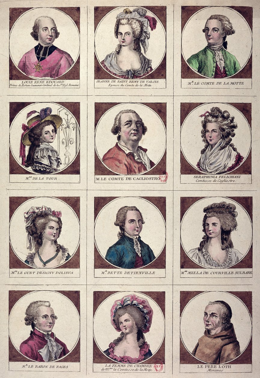 Huvudpersonerna som var involverade i Collier de la Reines affär 17856 av French School