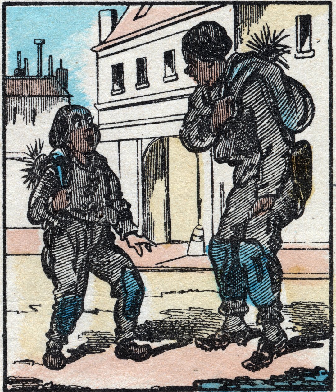 Skorstensfejaren. Gravyr i "" La chanson des metier"". Epinal avbildning, sent 1800-tal. Privat samling av French School