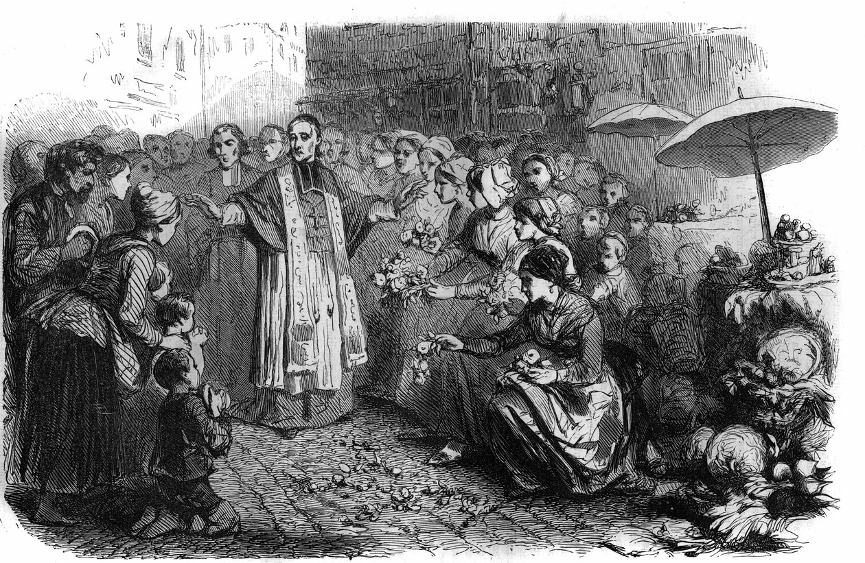 Koleran i Rom: Påven Gregoire XVI (1765-1846) beordrade processioner, förhör och välsignelser för att stoppa koleramarschen. Gravyr i "Histoire des Papes-Rois-Queen and Empereurs a travers les centuries"" av Maurice Lachatre av French School