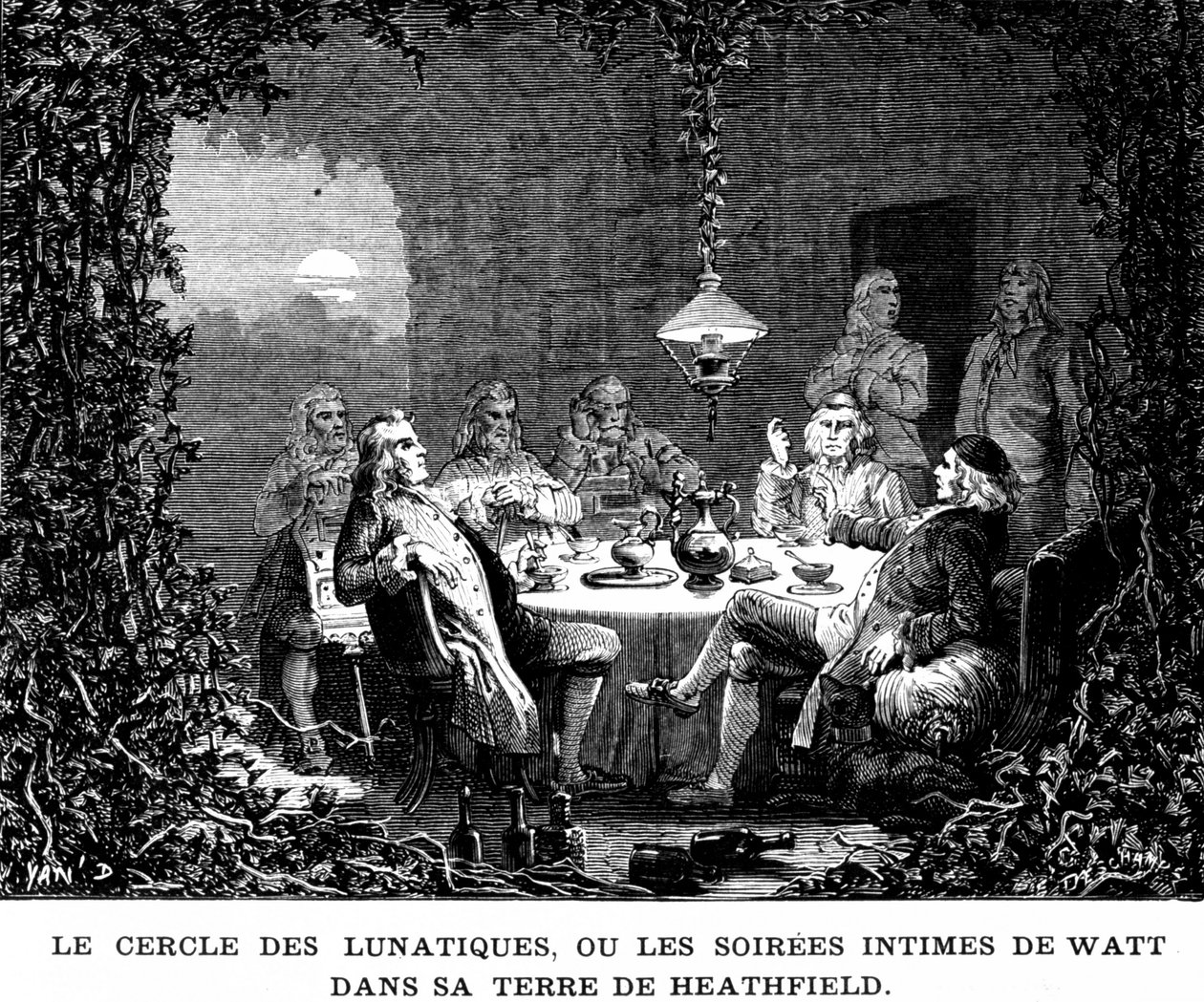 Cirkeln av galningar, eller Watts intima kvällar i Heathfields land - i "" Album of Science; berömda forskare; Stora upptäckter””” 1896. av French School