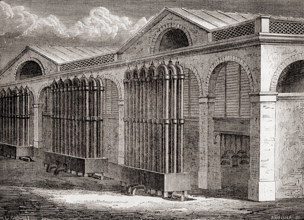 Kolgaskondensatoranläggningen i La Villette, Paris, Frankrike under 1800-talet, från 