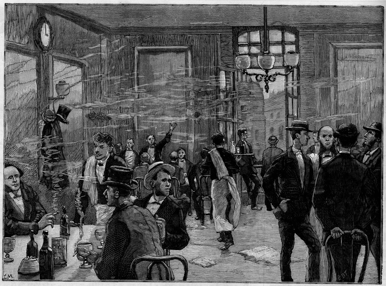 Kaffepojkarna i en anläggning på Rue Montmartre i Paris, I "" den illustrerande världen"" 1886. av French School