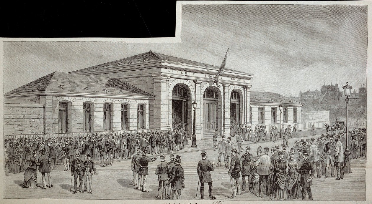 Folkmassan framför bårhuset i Paris 1886. av French School