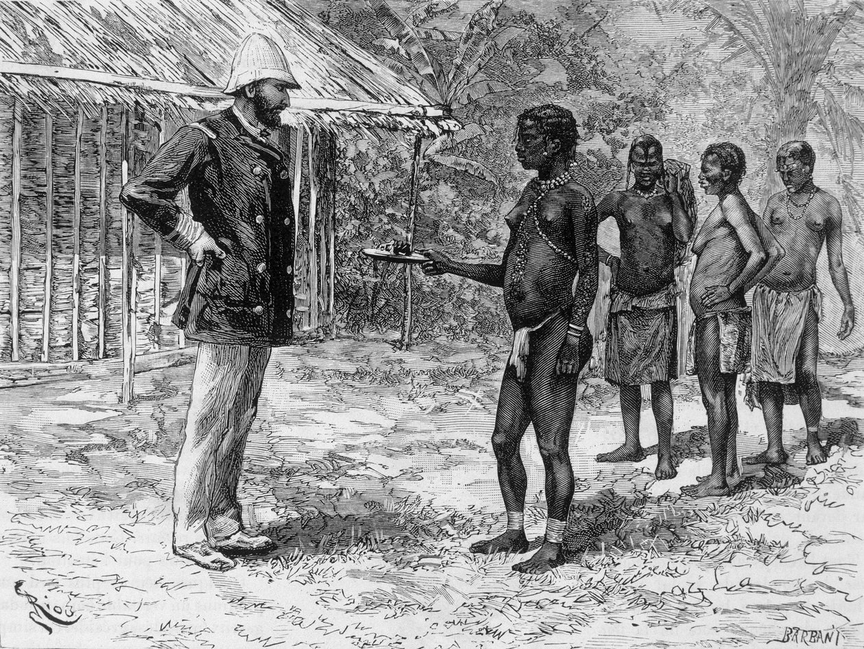 Libossis dotter ger M. de Brazza ett fat med larver - i "" Tour du Monde"", 2:a veckan 1888 av French School