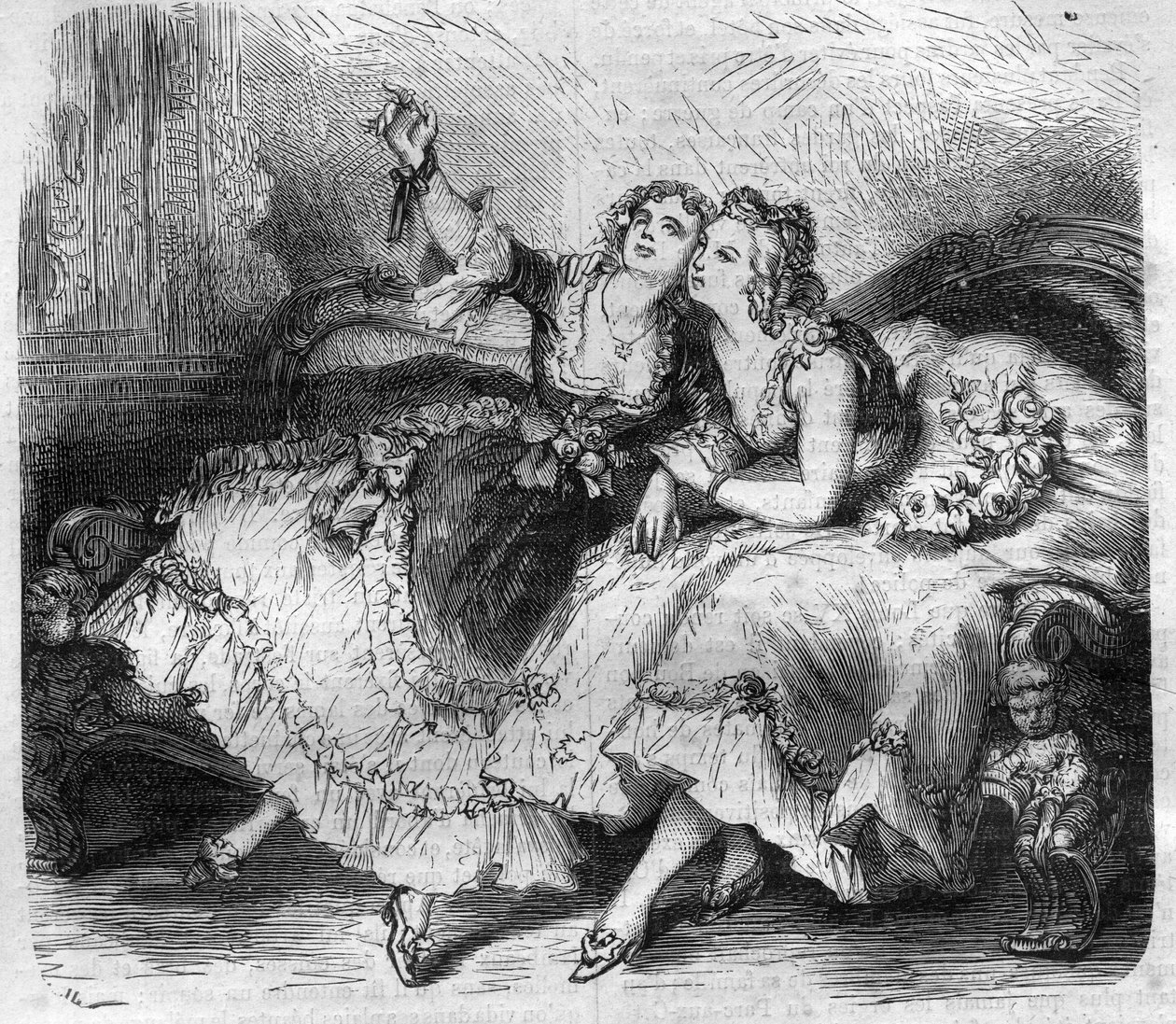 Döttrarna till "harem" av kungen av Frankrike Ludvig XV dit le Bien-Aime (Bien Aime) (1710-1774). Gravyr i "Historien om påvarna-kungarna-drottningarna och kejsarna genom århundradena"" av Maurice Lachatre av French School