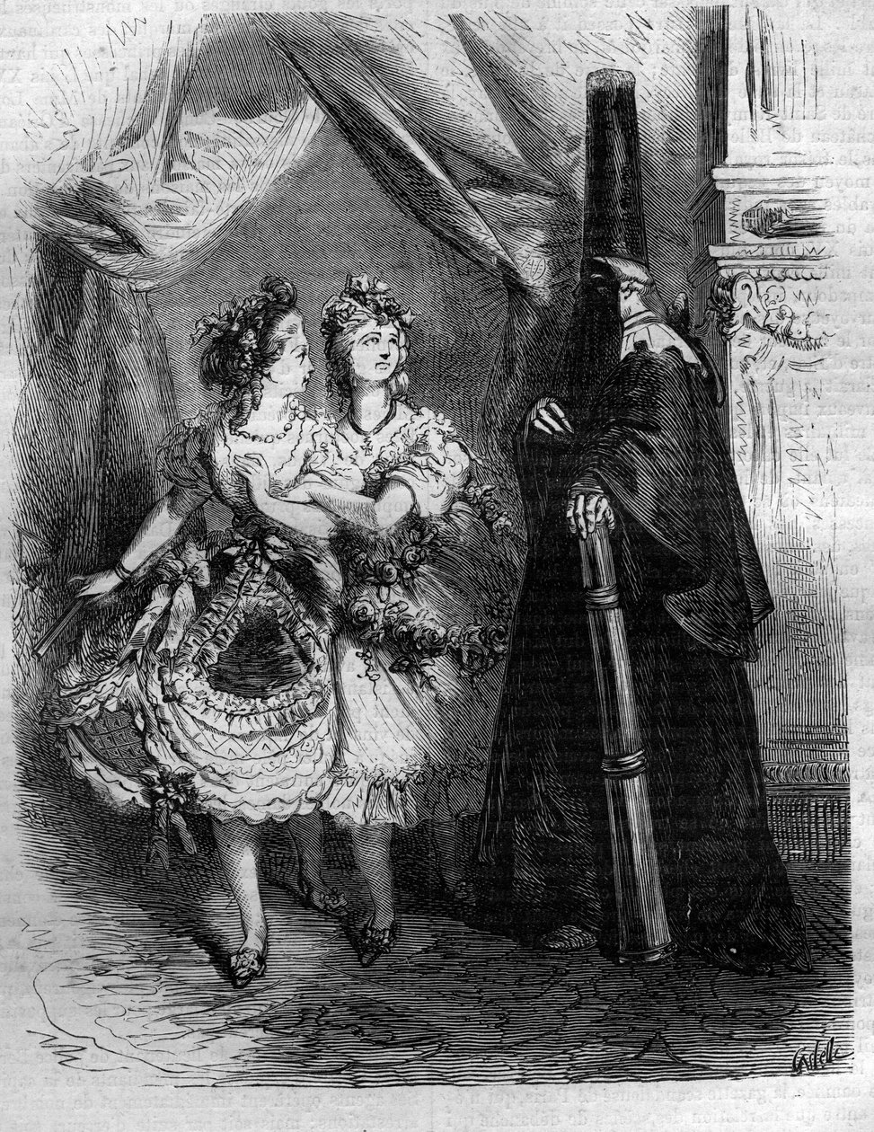 Döttrarna till "harem" av kungen av Frankrike Ludvig XV sa Bien-Aimž (1710-1774). Gravyr i "Histoire des Papes-Rois-Queen and Empereurs a travers les centuries"" av Maurice Lachatre av French School