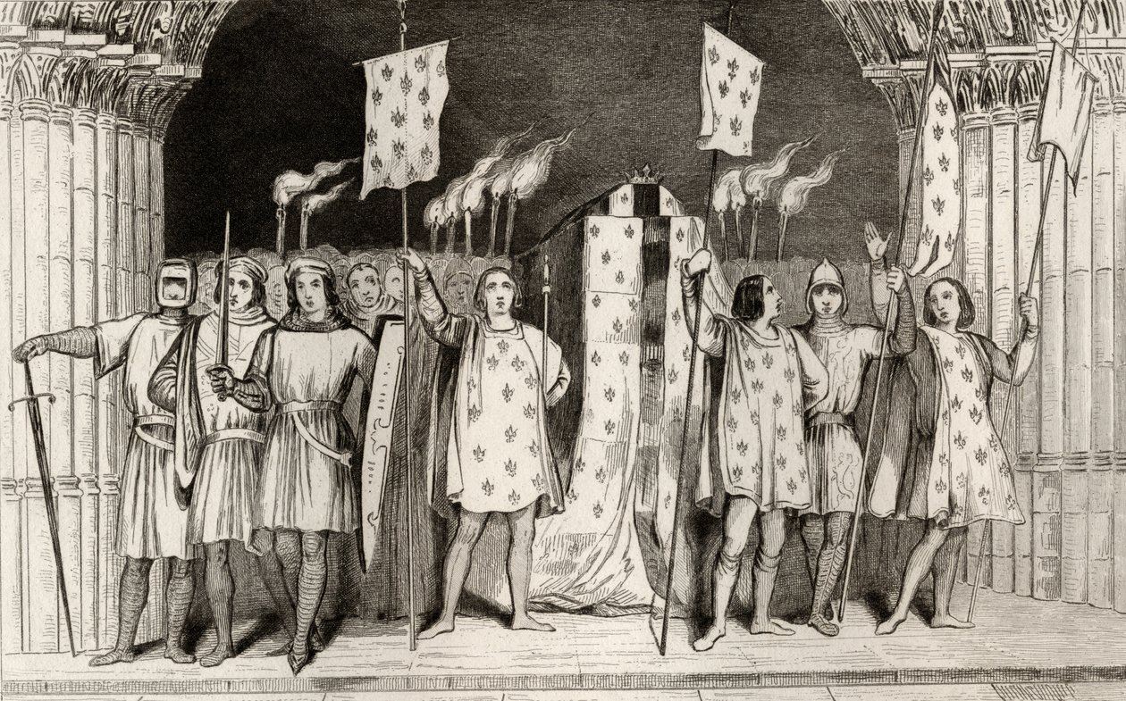 Det döda spädbarnet Jean I (1316) den postume utropade till kung vid hans begravning, från 