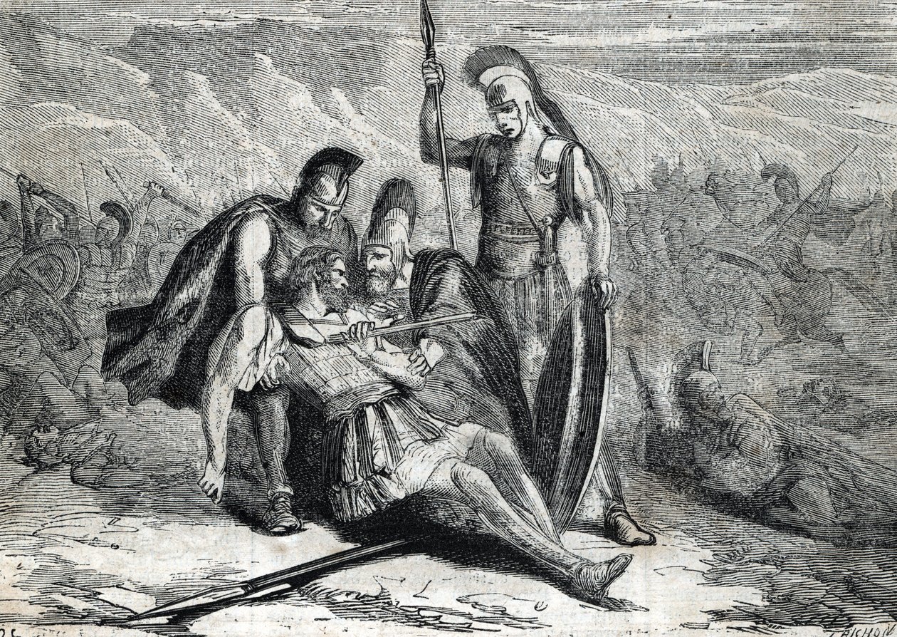 Epaminondas död (418-362 f.Kr.) - (gravyr) 1864 av French School