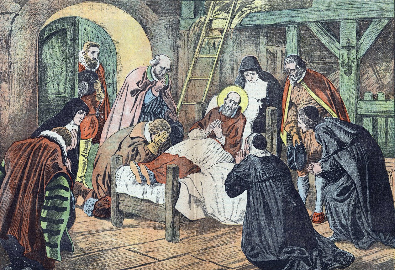 Den helige Francois de Sales död den 18 december 1622 i Lyon omgavs av fideles. "Le pelerin" från 31/12/1922 (tryck) av French School