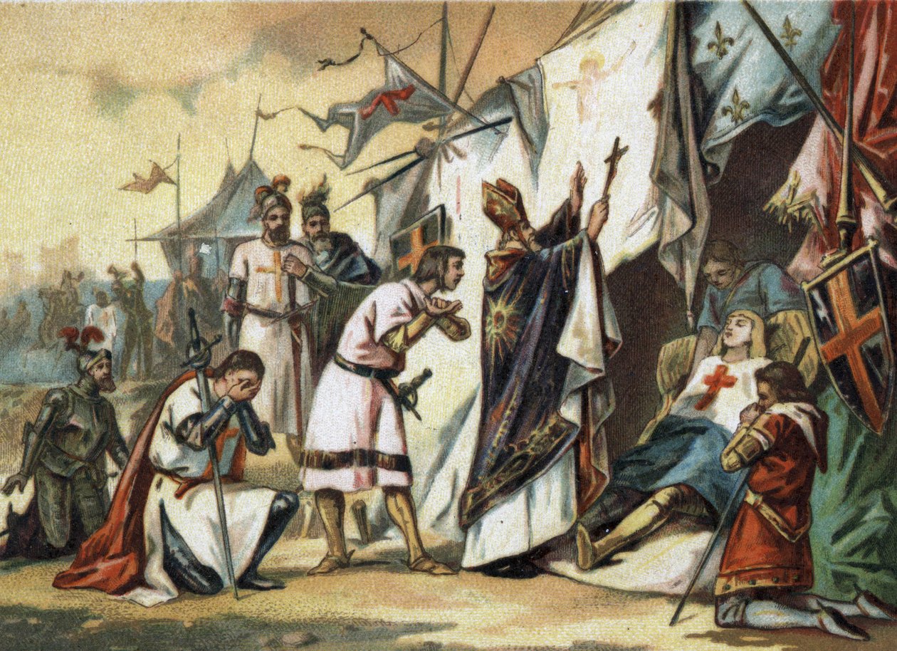 Saint Louis (Louis IX) (1214/1215-1270) död i Tunis. Kromolitografi från slutet av 1800-talet av French School