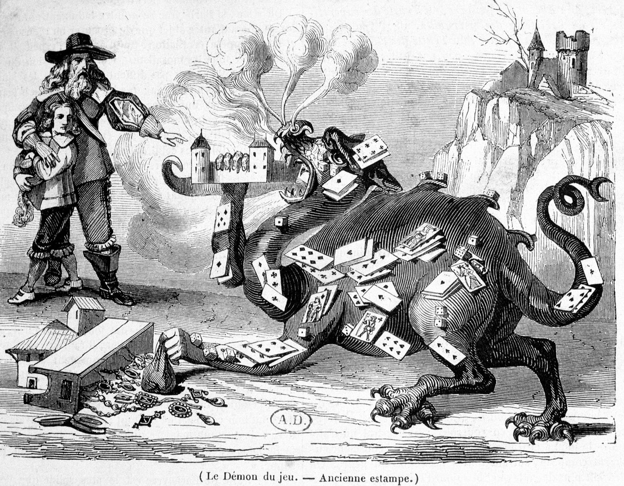Spelets demon - fransk allegorisk gravyr av French School