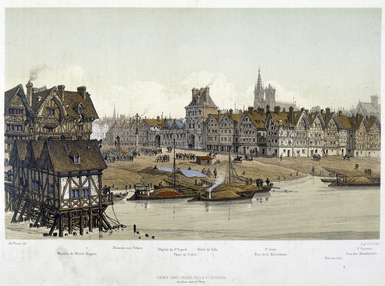 Stadsdelen av Hotel de Ville de Paris 1583 - i "Paris genom tiderna: templet och rue Royale", sent 1800-tal av French School
