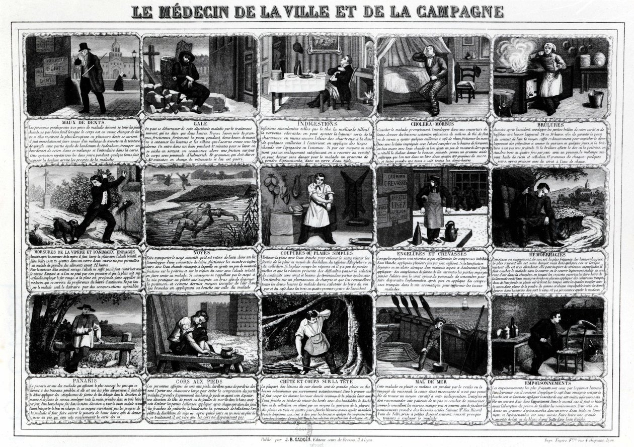 Läkaren i staden och på landsbygden och deras olika patienter, publicerad av J.B. Gadolachez Cours de Brosses i Lyon, sent 19:e. ¿ av French School