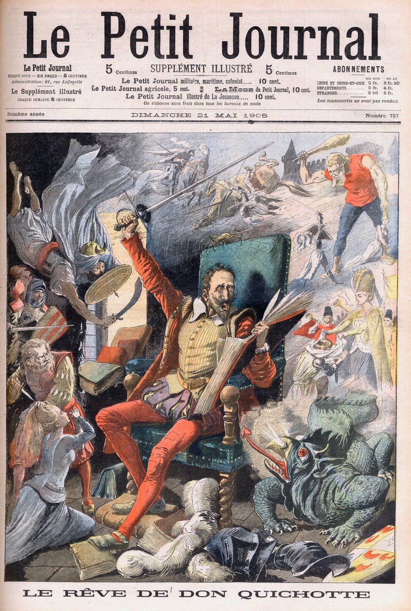 Drömmen om Don Quijote. Le Reve de Don Quixote (Miguel De Cervantes) - Illustration för Le petit Journal, 21 maj 1905. av French School