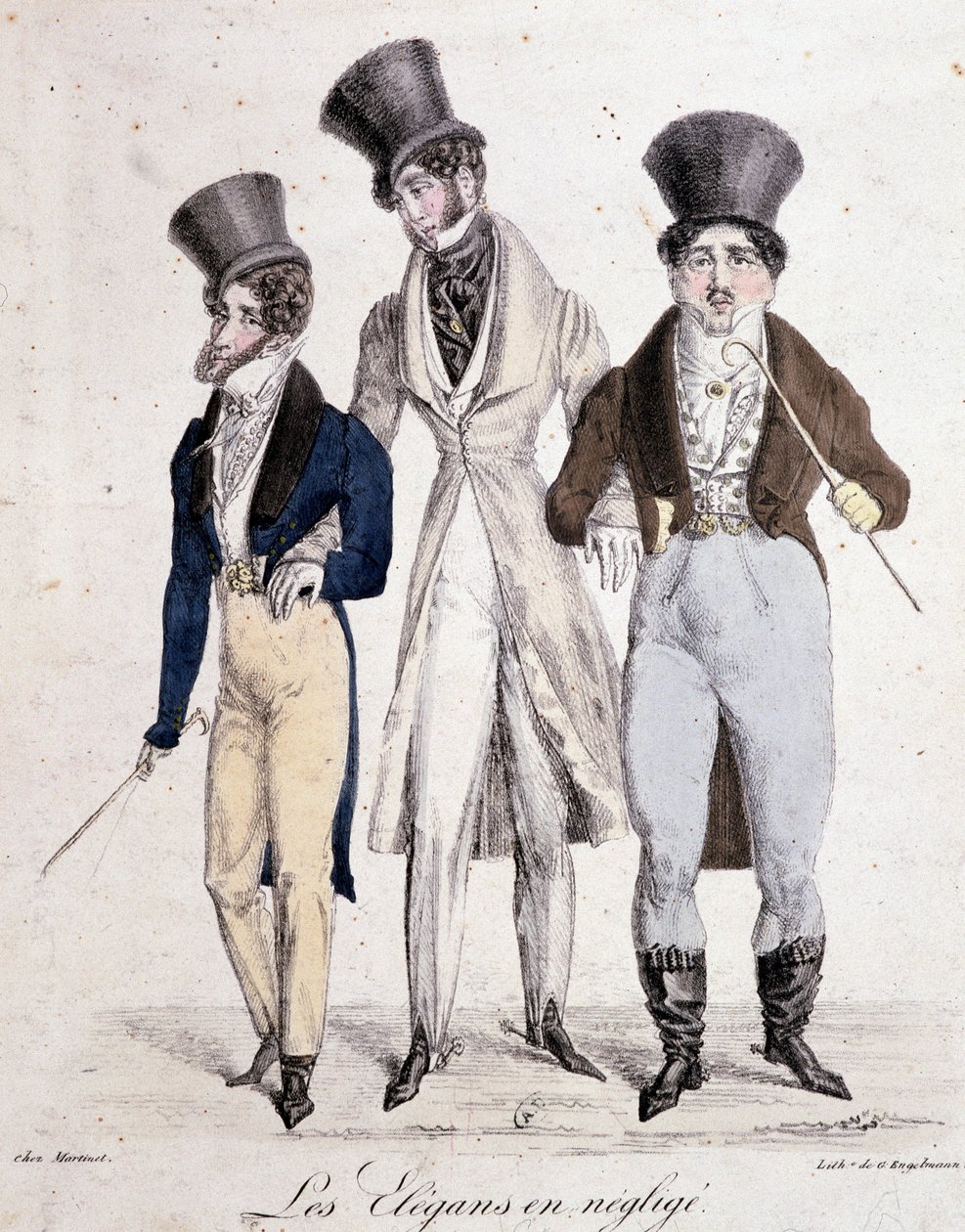 Den eleganta i försummelse, tre hem i stämning - litho av French School