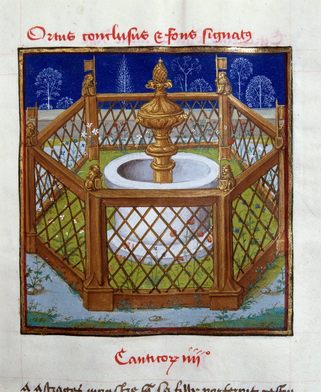 Den slutna trädgården och fontänförseglingen Miniatyr från Master of Dreux-Bude (Dreux Bude) (Andre d