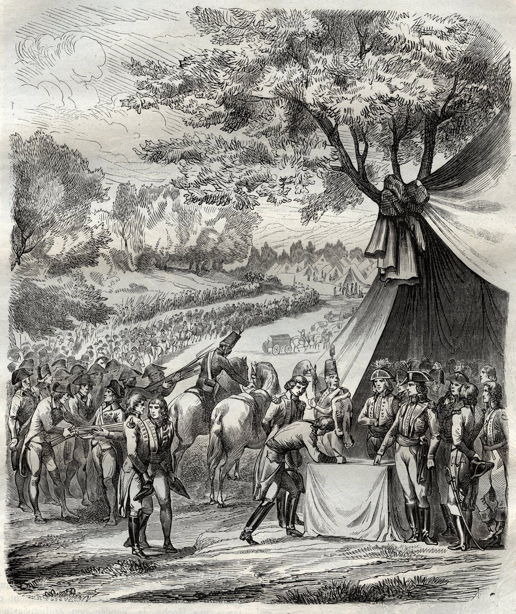 Slutet på Vendeekriget - Hoche undertecknar ett fördrag med bretonerna - Revolution francaise - La pacification de la Vendee - Accords de la Mabilais, 20 april 1795 - underteckna mellan generalen Hoche och kockarnas chouans - Undertecknande av fördraget om av French School