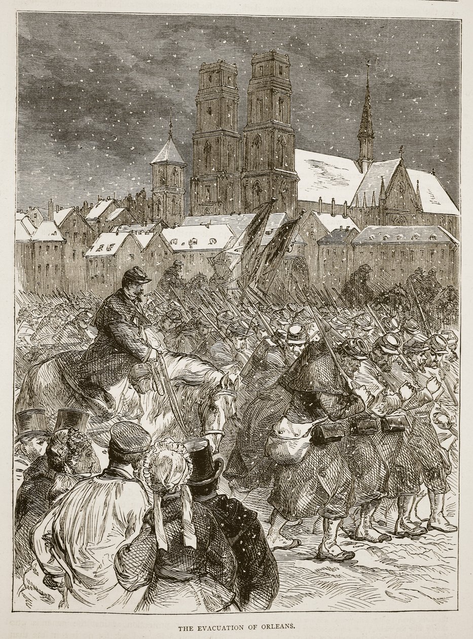 Evakueringen av Orleans, december 1870, illustration från Cassells historia om kriget mellan Frankrike och Tyskland, 1870-1871 av French School