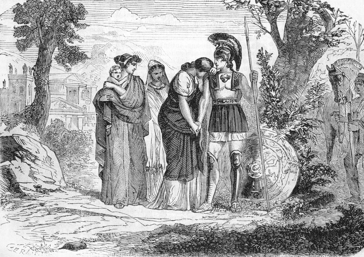 Hectors och Andromaques farväl (gravyr) 1864 av French School