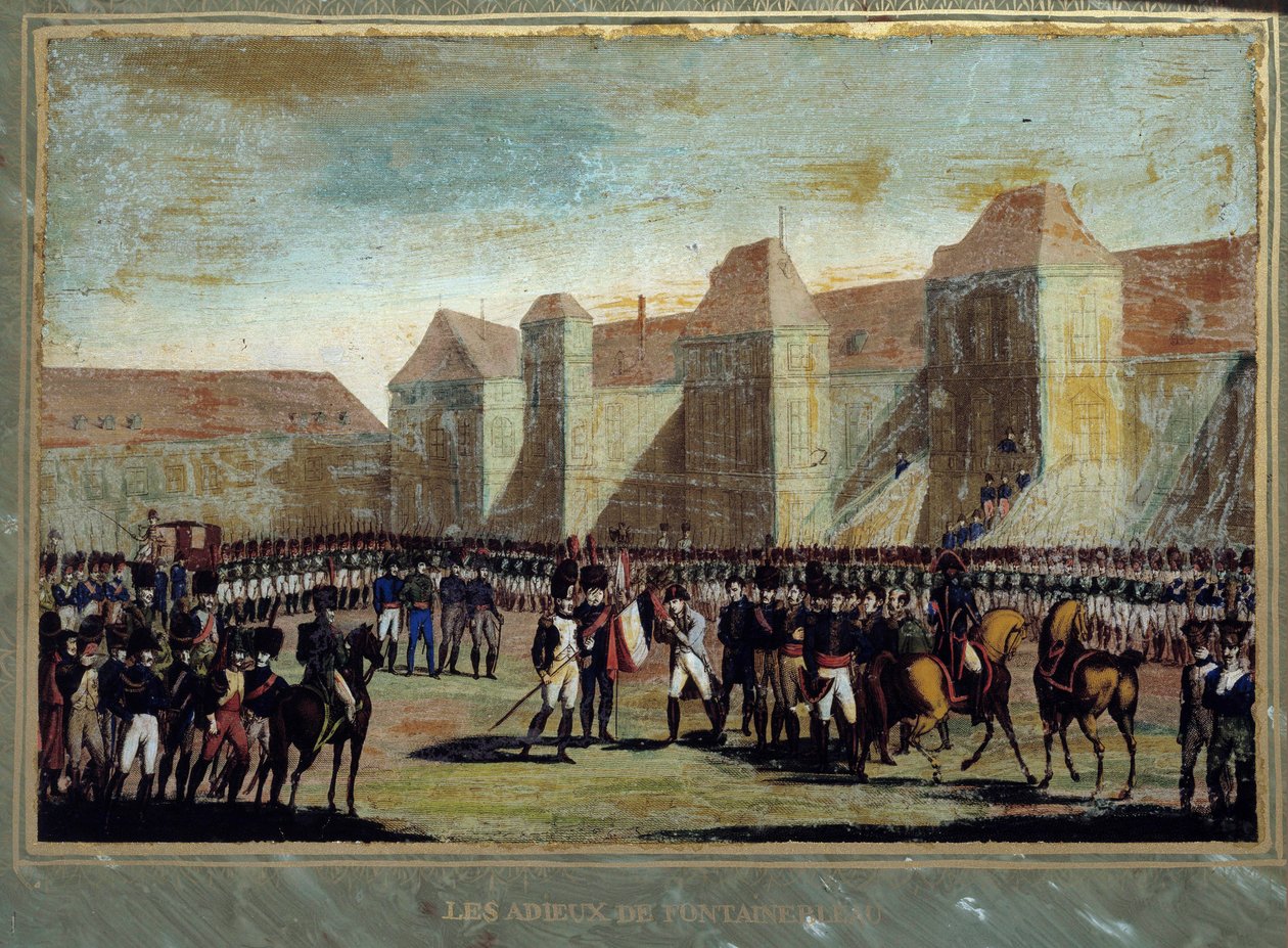 Napoleon Bonapartes (1769-1821) farväl har den kejserliga vakten på gården i Cheval Blanc i Fontainebleau den 20/04/1814. Anonym målning. 1814 Aix Island, Napoleonmuseet av French School