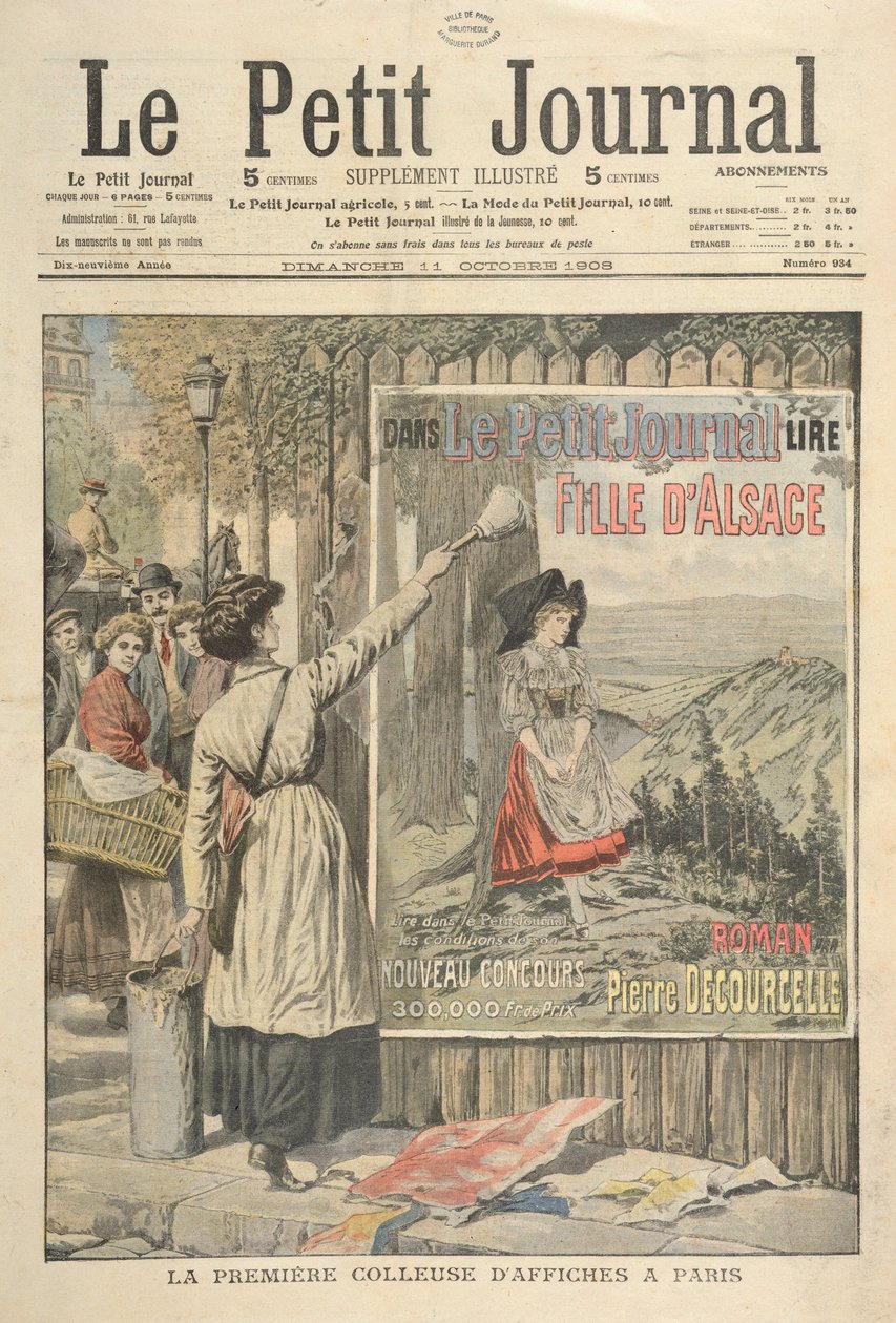 Den första kvinnliga affischen i Paris, från le Petit Journal, 11 oktober 1906 av French School