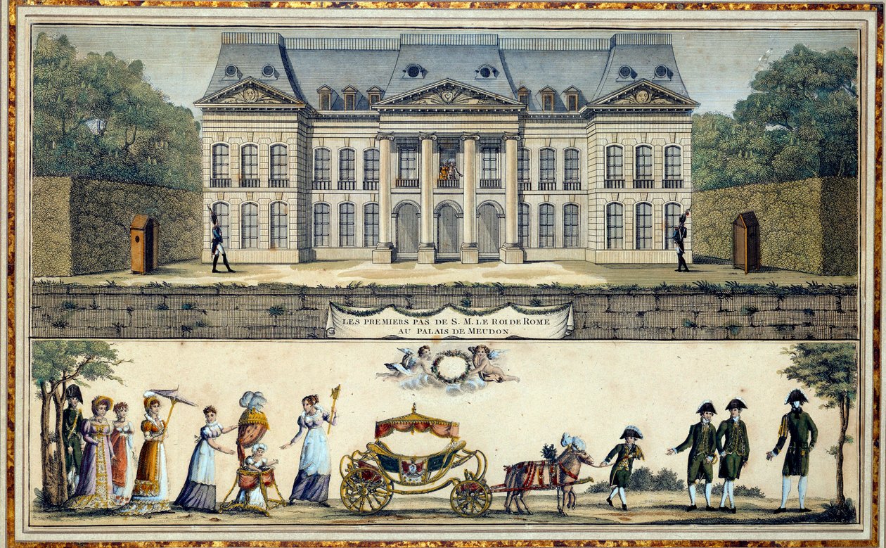 De första stegen av kungen av Rom Napoleon II, hertig av Reichstadt (1811-1832) och son till kejsar Napoleon I (1769-1821), ett Meudon 1800-talstryck Sceaux, Musee of the Ile de France av French School