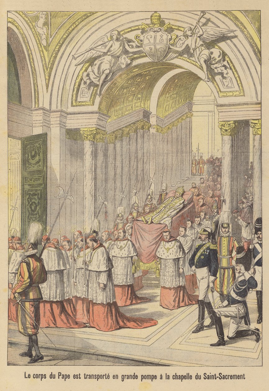 Begravningen av påven Leo XIII (färglitografi) av French School