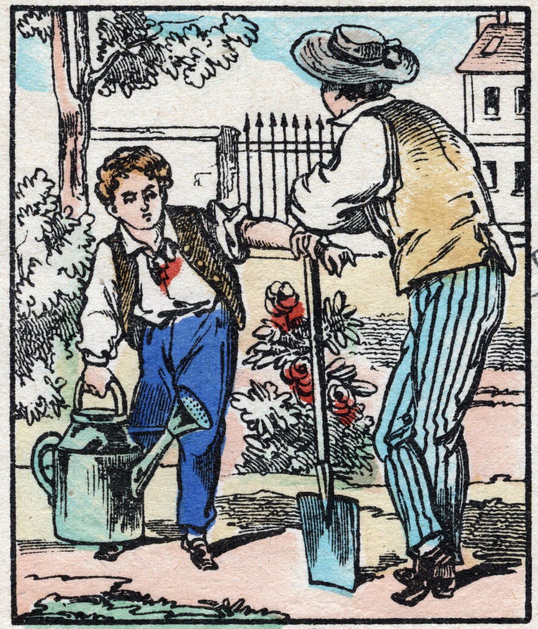 Trädgårdsmästaren. Gravyr i "" La chanson des metier"". Epinal avbildning, sent 1800-tal. Privat samling av French School