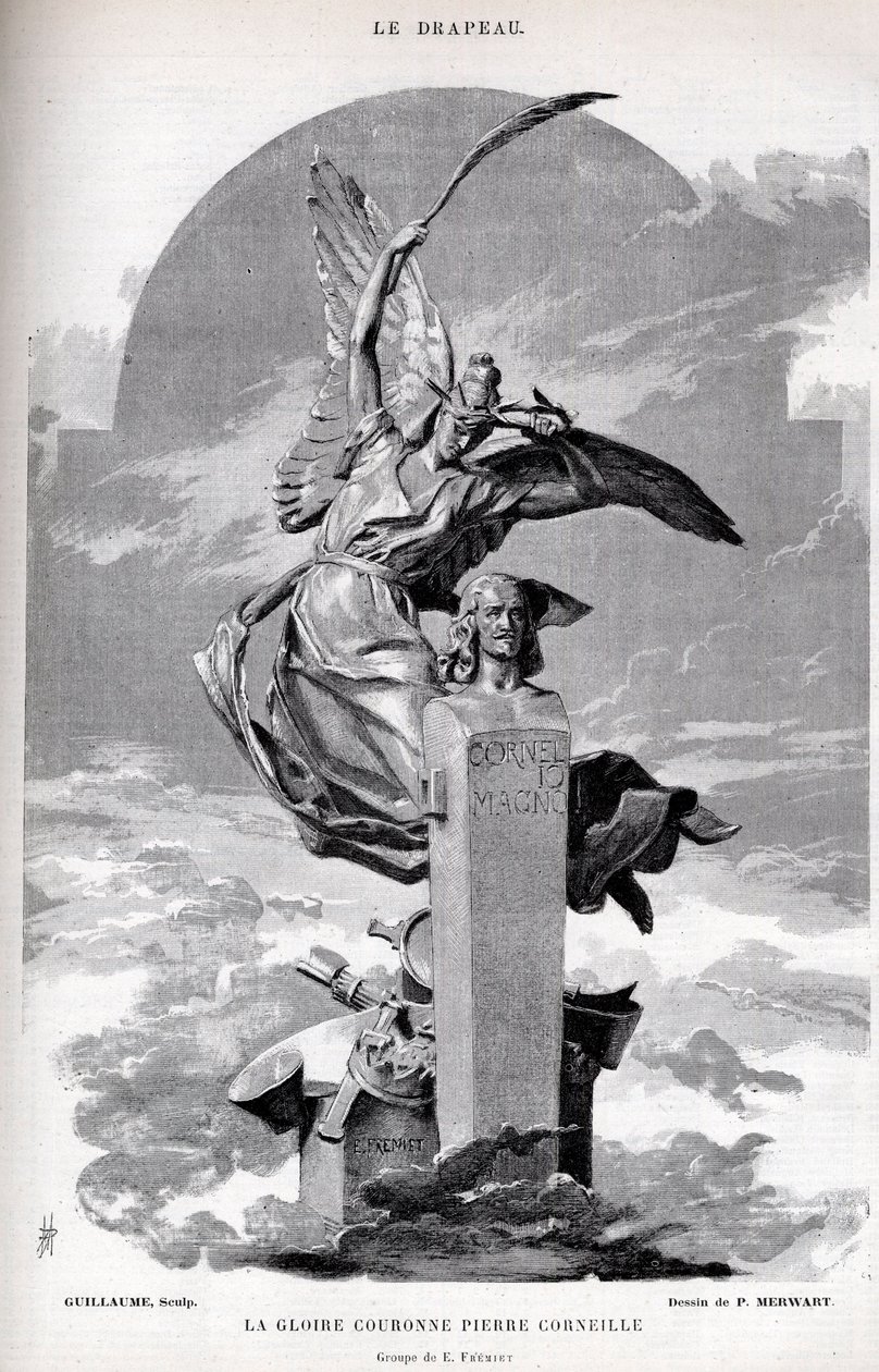 Härlighetskronan Pierre Corneille - teckning av Merwart för "" flaggan - berömd övervakare av League of Patriots"" - 1884 av French School