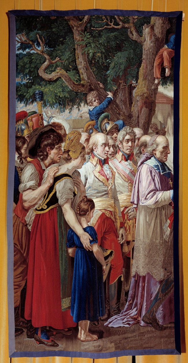 Överlämnandet av Wiens nycklar till Napoleon I (1769-1821) Kejsaren återvände till den österrikiska huvudstadens desertee av Francois II av Habsburg den 14/11/1805. Gobeläng tillverkad av Gobelins verkstad. 1815. Sön 3,35x1,72 m Malmaison, musee du chateau av French School
