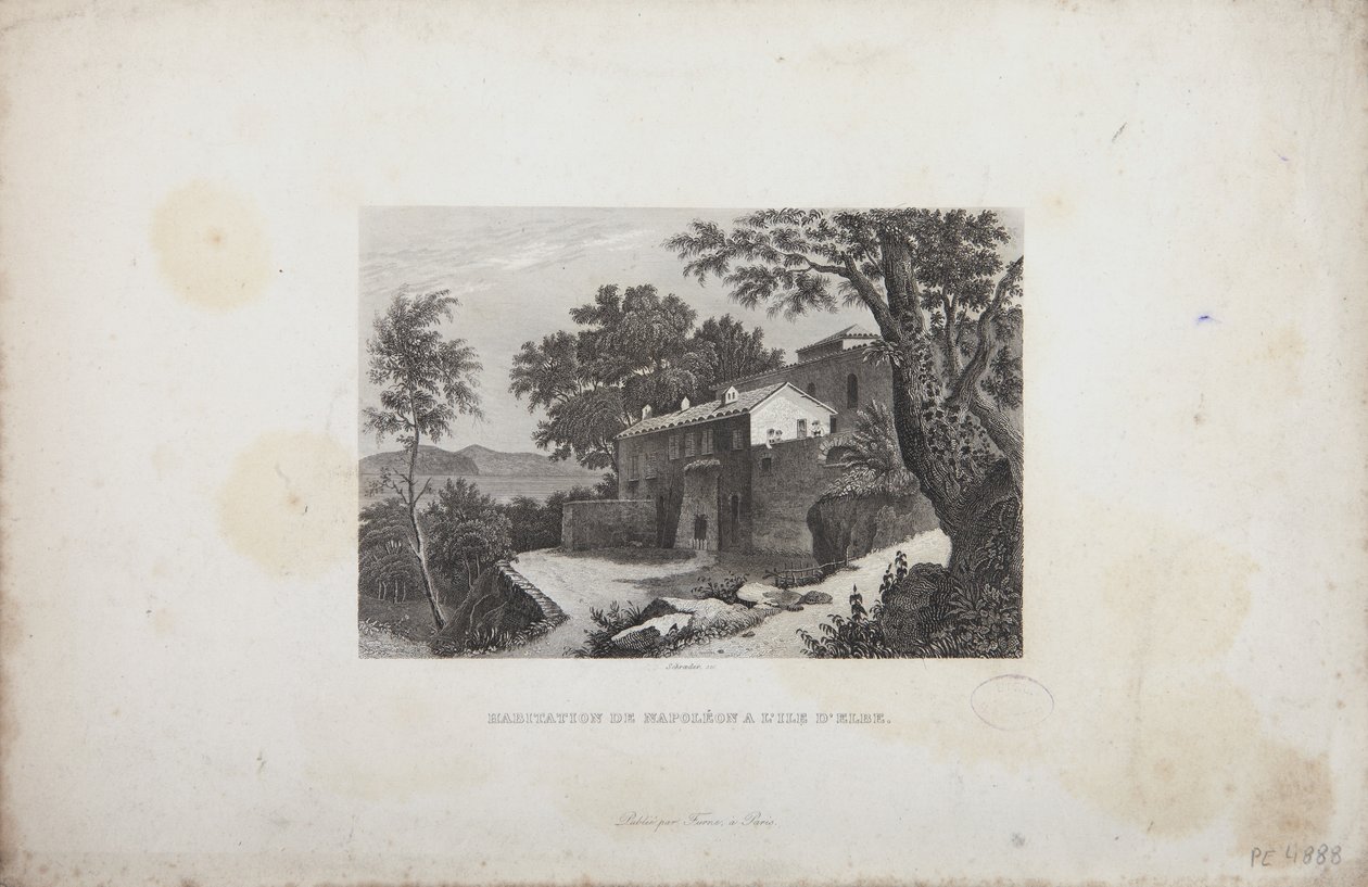 Napoleons hus på ön Elba, graverat av Schroeder av French School