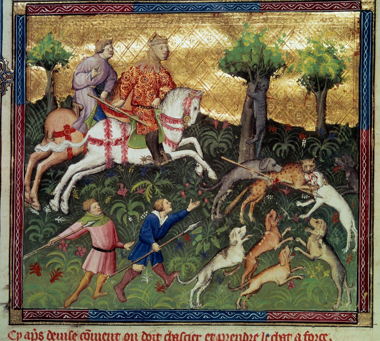 Jakten på vildkatt Miniatyr hämtad från "" Jaktens bok"" av Gaston III Phoebus, greve av Foix, Lord of Bearn (1331-1391) av French School