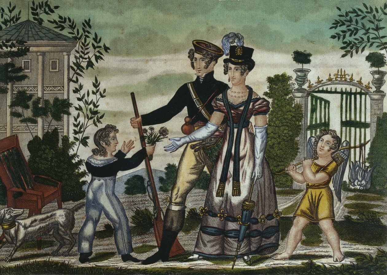 Jägarna återvänder, skylt 4, tidigt 1800-tal (färgstick) av French School