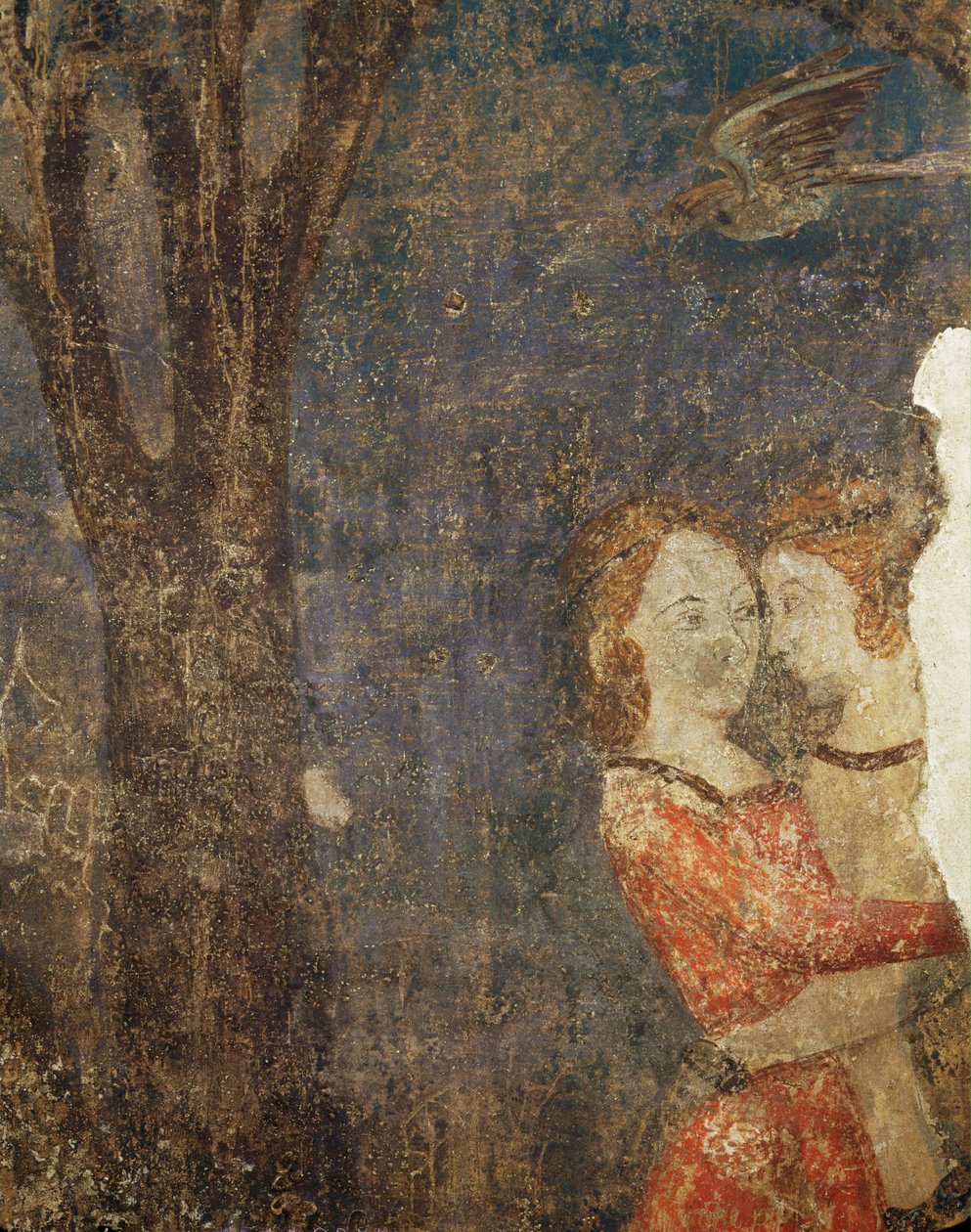 Kyssen, hövisk scen ... (fresco) av French School