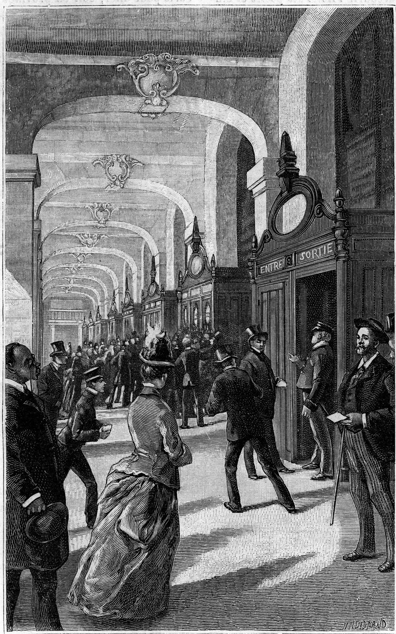 Brevlådegalleriet på Hotel des Postes på rue du Louvre i Paris. Gravyr i journalen ""Ungdom"" av French School